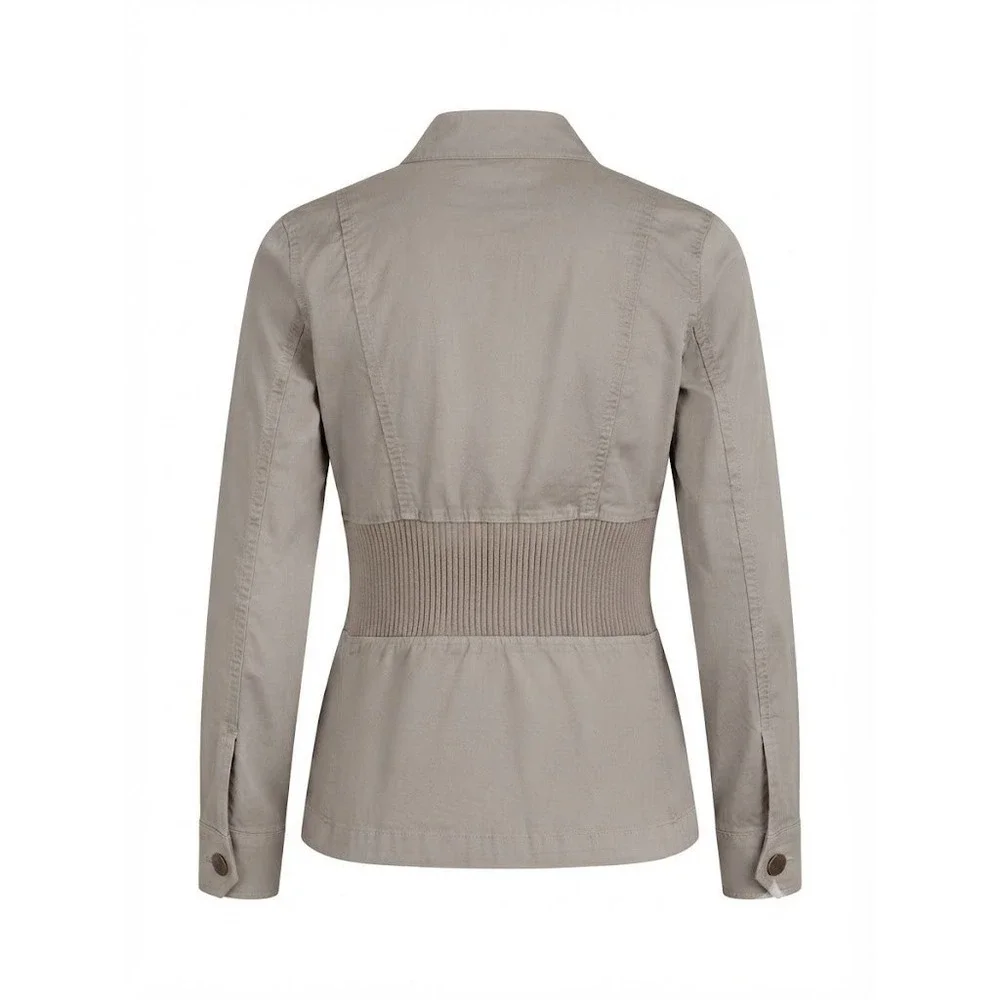 Tory Burch Tan Cotton Safari Utility Jacket Gold Logo Buttons Small - AC